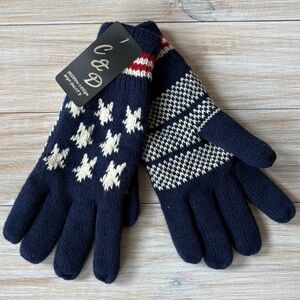 C & D Blue, White, & Red Patriotic Stars Stripes Women Winter Gloves NEW